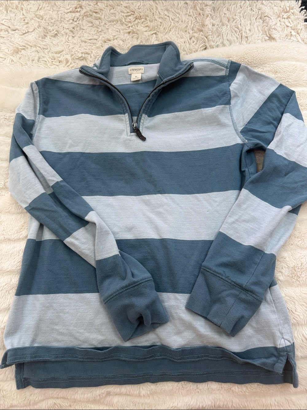 Crewcuts Striped Half-Zip Pullover - Navy & Light Blue